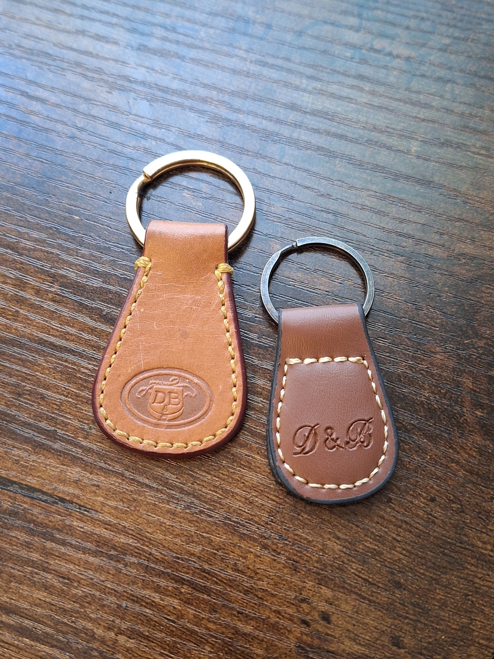 Dooney & Bourke Brown Leather Keychain, D&B Brown Keychain Set Of 2